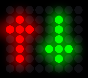 Badge serveur injoignable : flèche haut rouge, flèche bas verte
