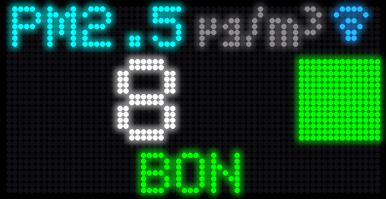 Écran PM2.5 niveau bon (vert)